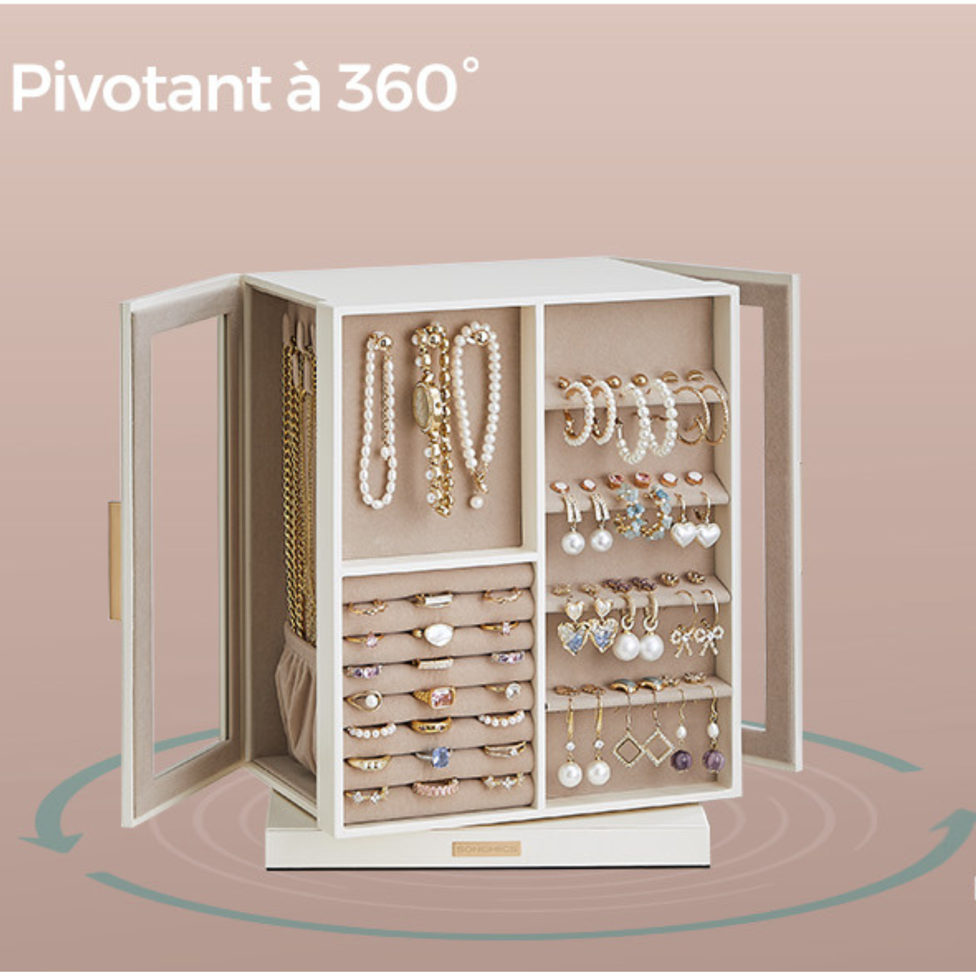 Armoire Bijoux Velours Pivotante 360 Degrés