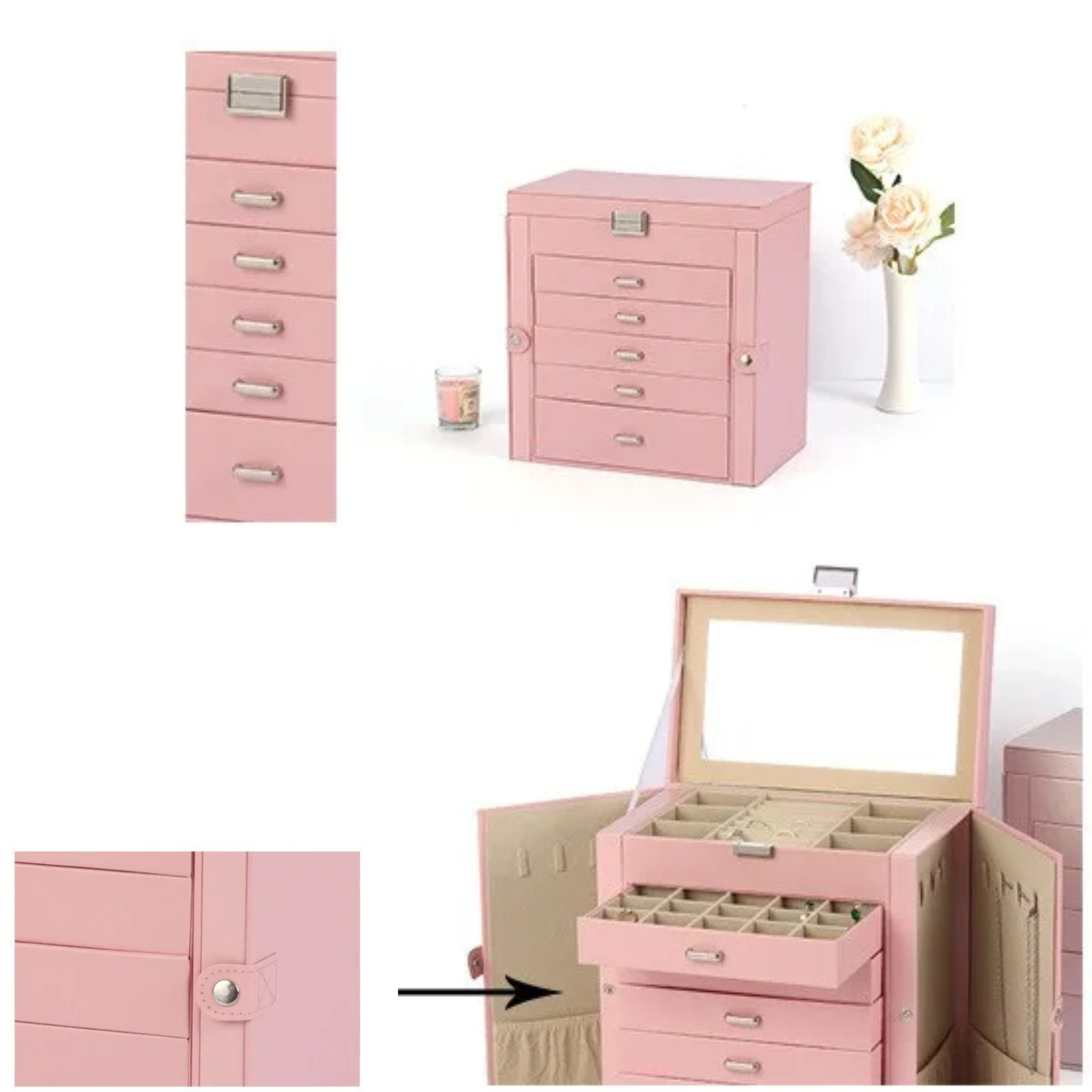 Armoire Bijoux Velours Grande Capacité 6 Niveaux