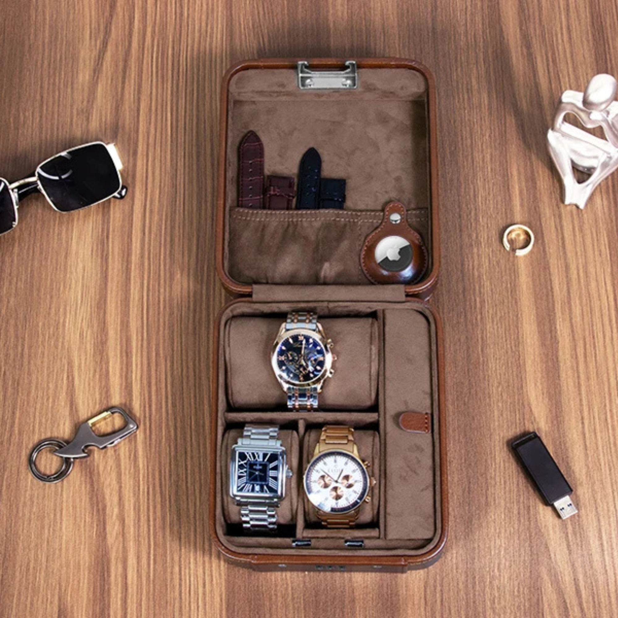 Boîte Montre Cuir Velours 4 Emplacements Voyage