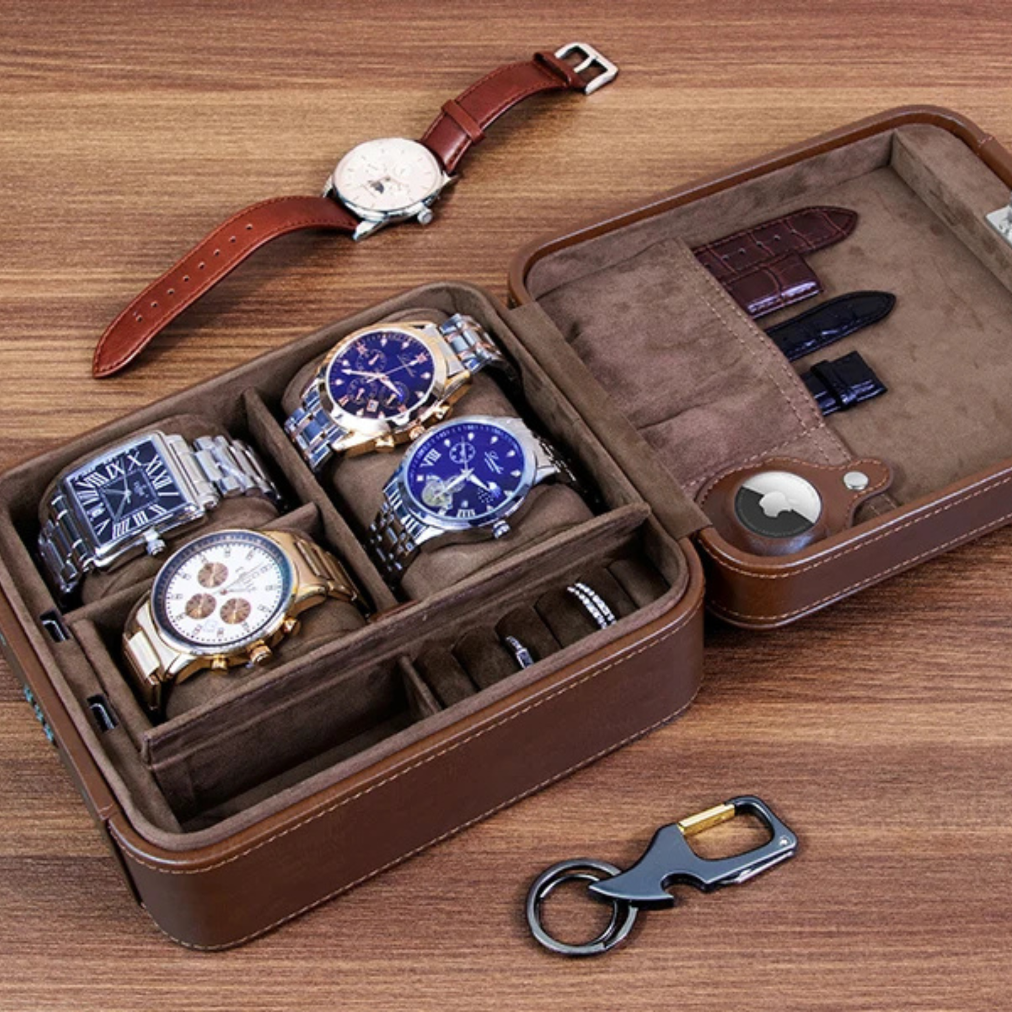Boîte Montre Cuir Velours 4 Emplacements Voyage