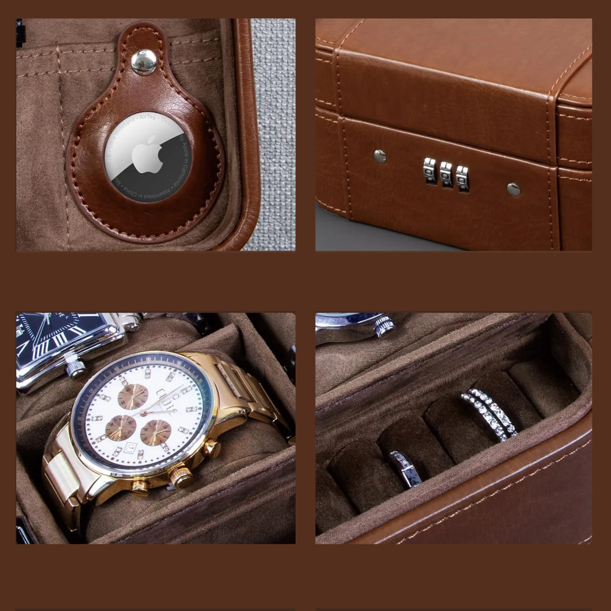 Boîte Montre Cuir Velours 4 Emplacements Voyage