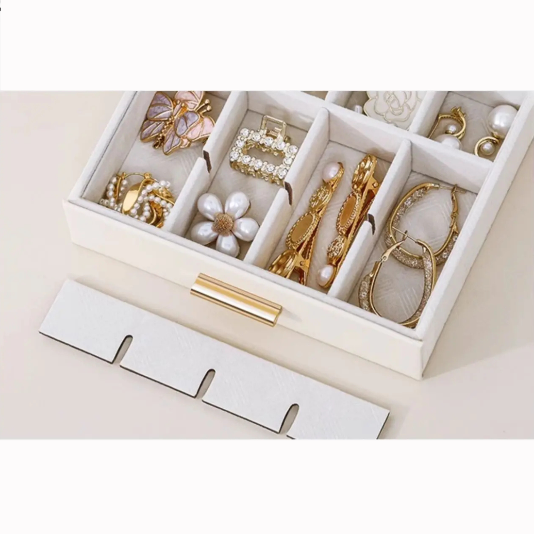 Armoire à bijoux blanche – plateau supérieur amovible à compartiments