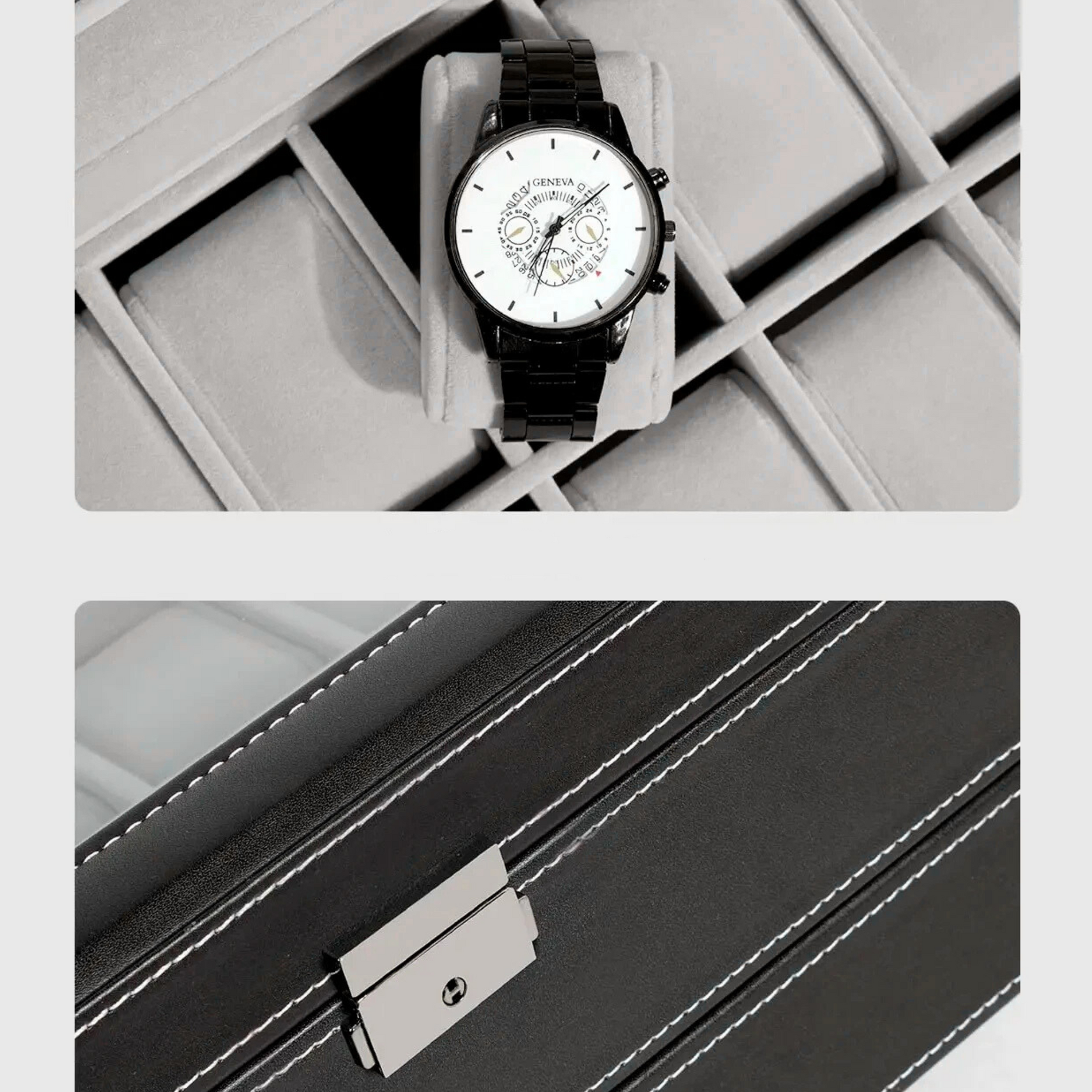 Boîte à Montres Simili Cuir Double Niveau Tiroir