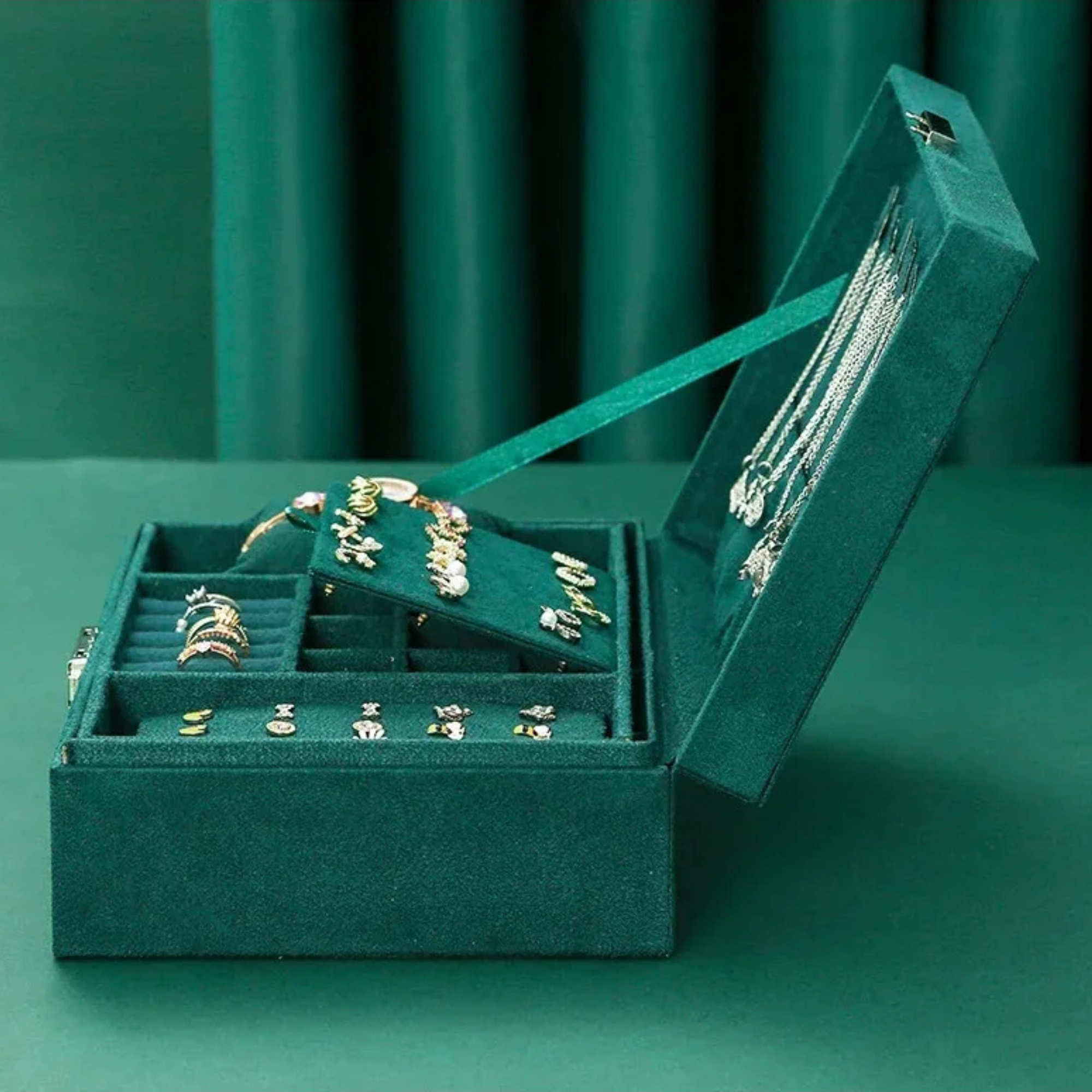 Boîte Bijoux Velours Vert Verrouillable