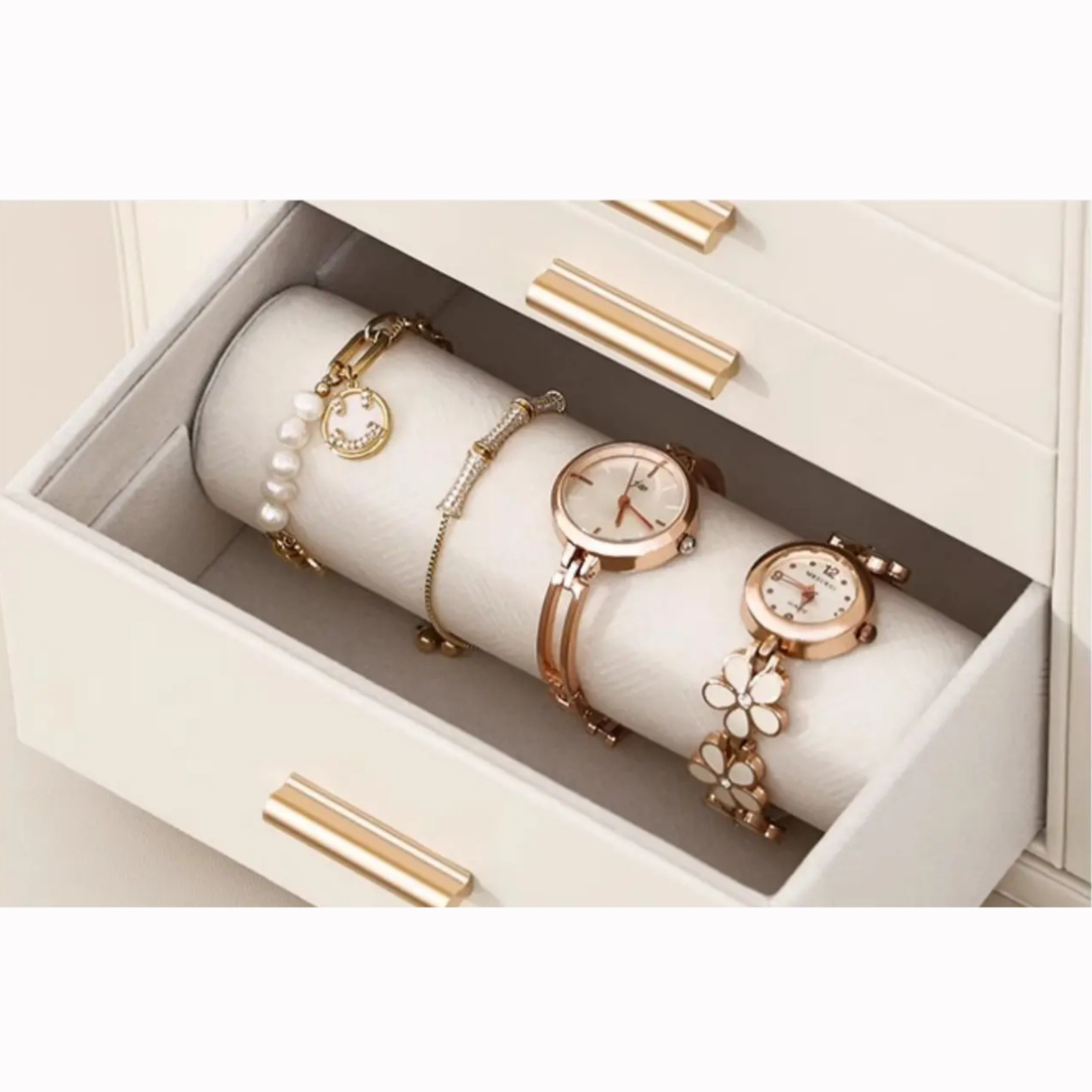 Armoire à bijoux blanche – tiroir à rouleau pour montres et bracelets