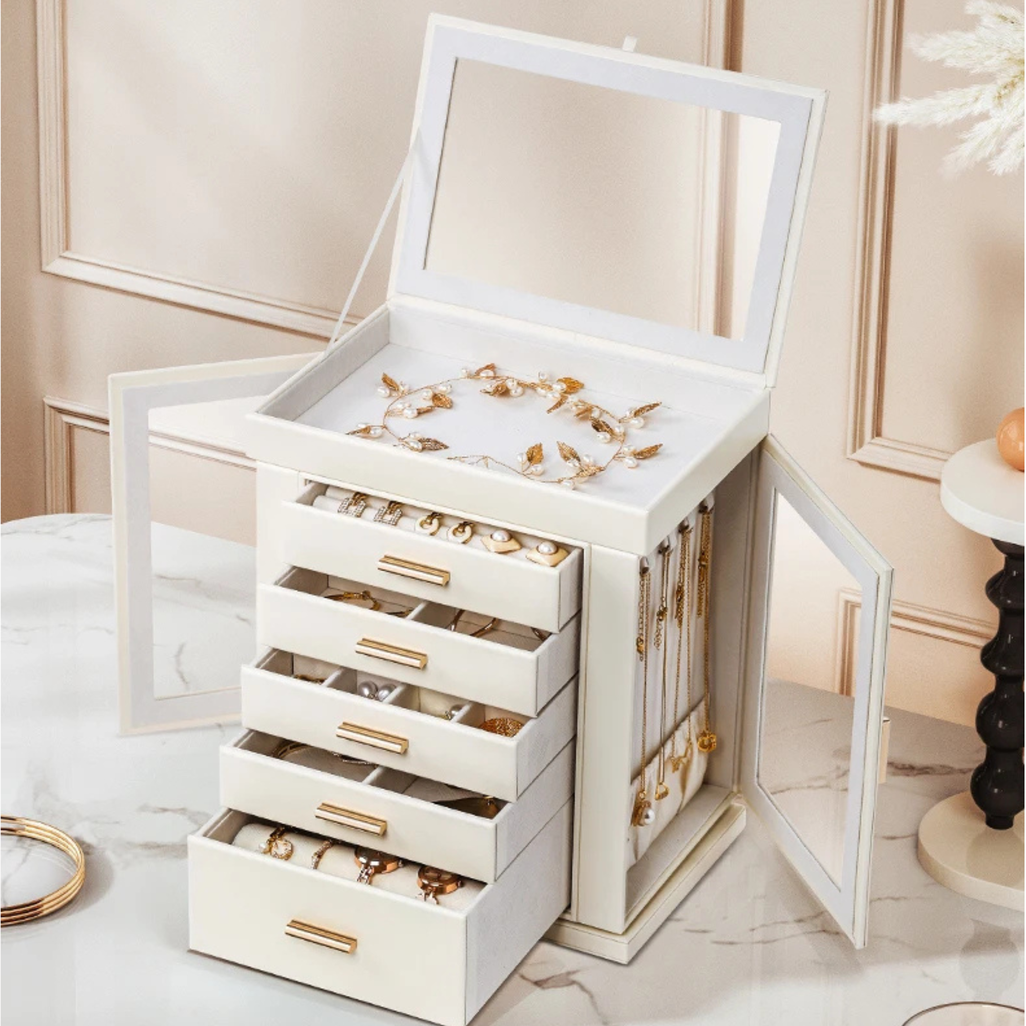 Armoire Bijoux Bois Blanche Éclat Élégant