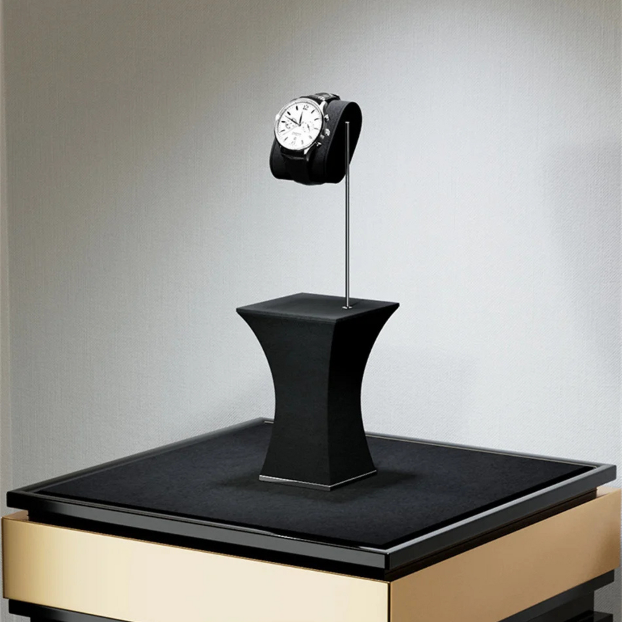 Présentoir Montre Velours Métal Brossé Vitrine