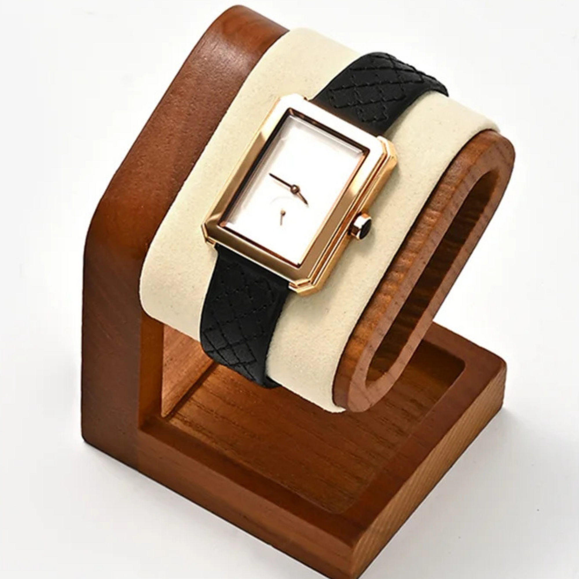 Présentoir Montre Bois Massif Double Microfibre