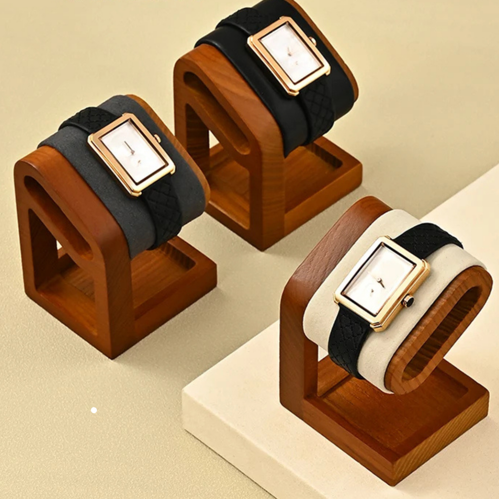 Présentoir Montre Bois Massif Double Microfibre