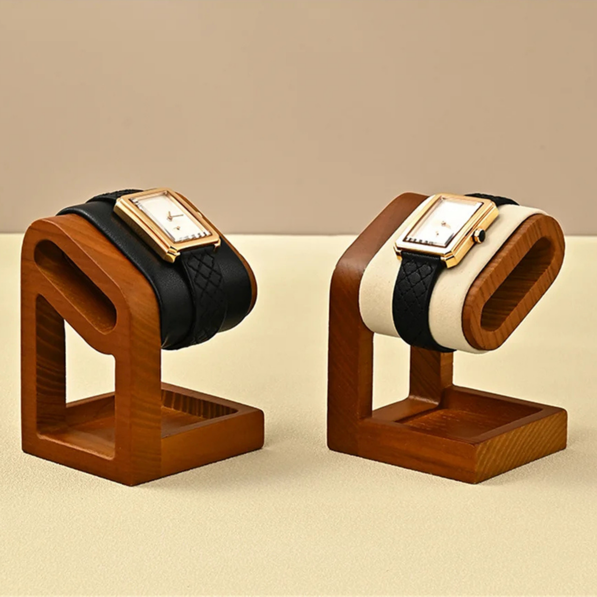 Présentoir Montre Bois Massif Double Microfibre