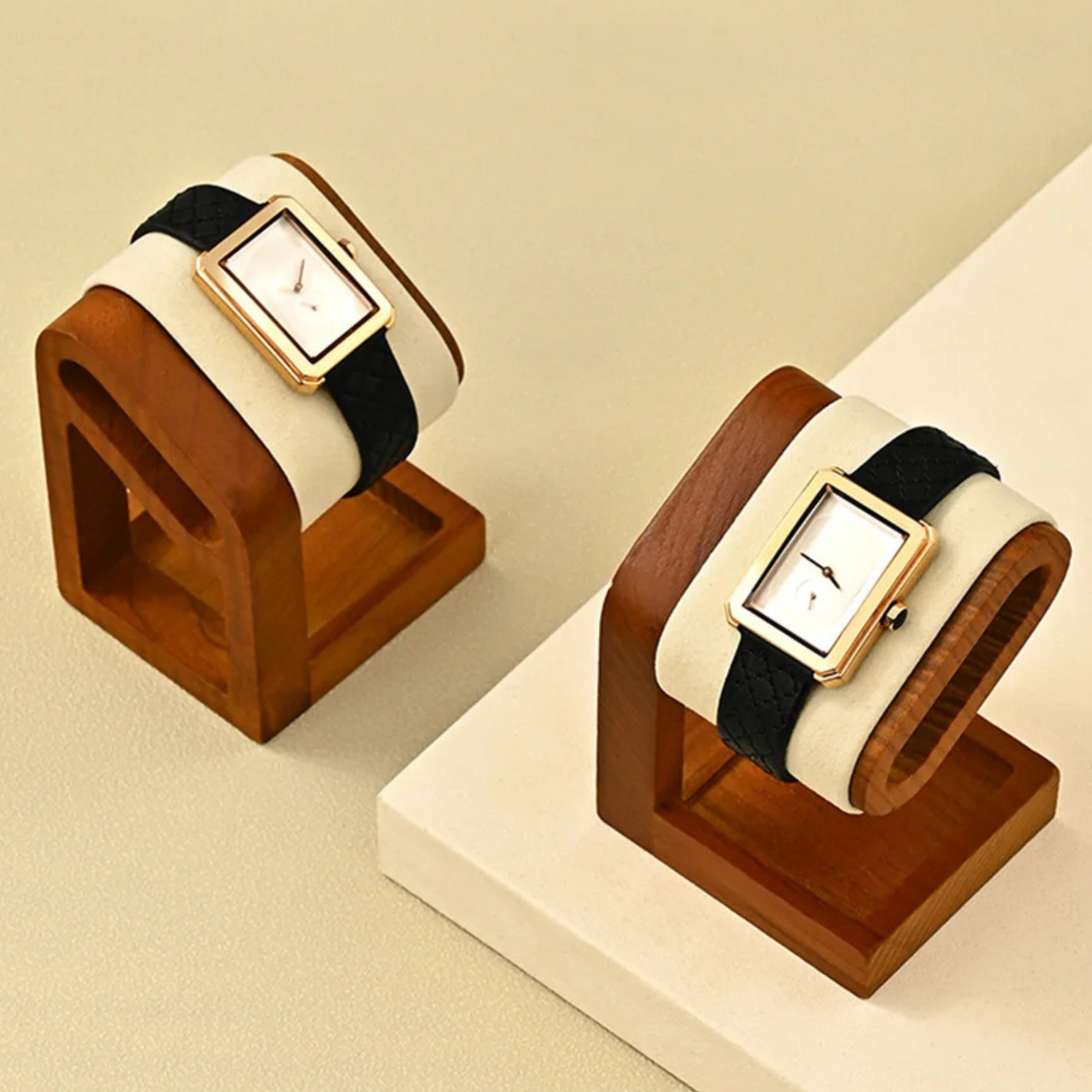 Présentoir Montre Bois Massif Double Microfibre