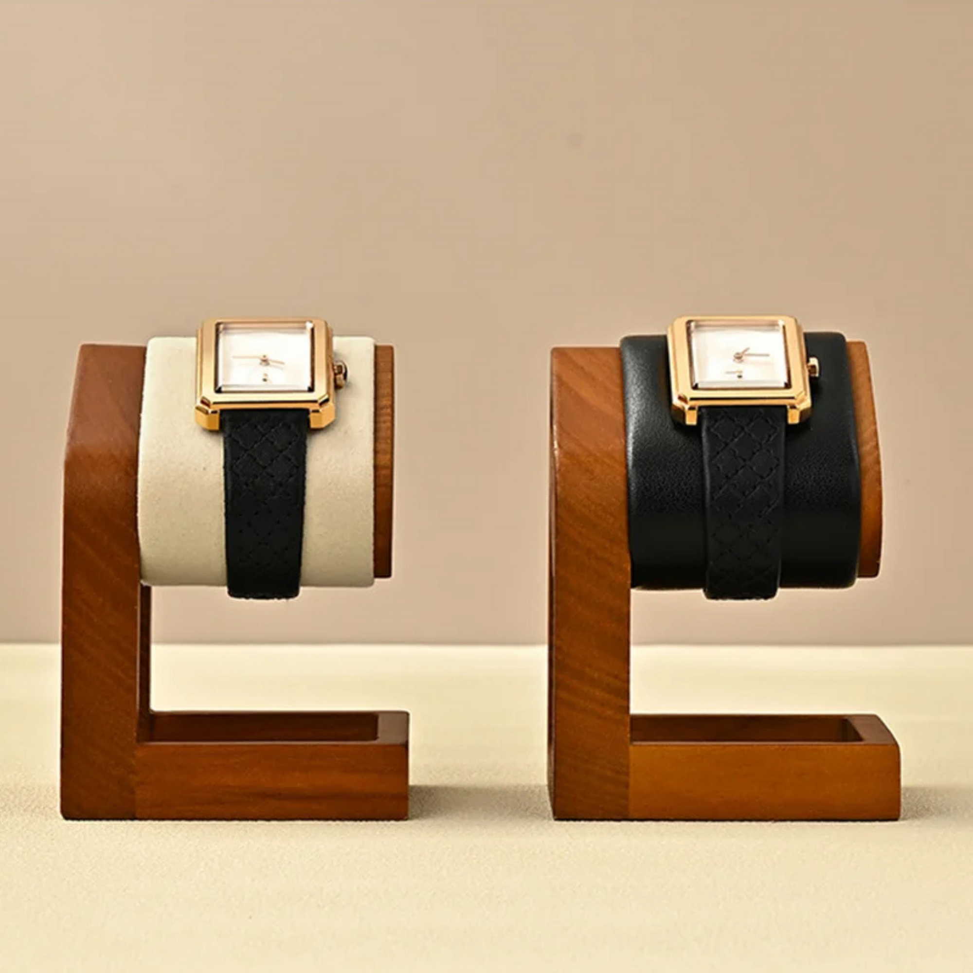 Présentoir Montre Bois Massif Double Microfibre