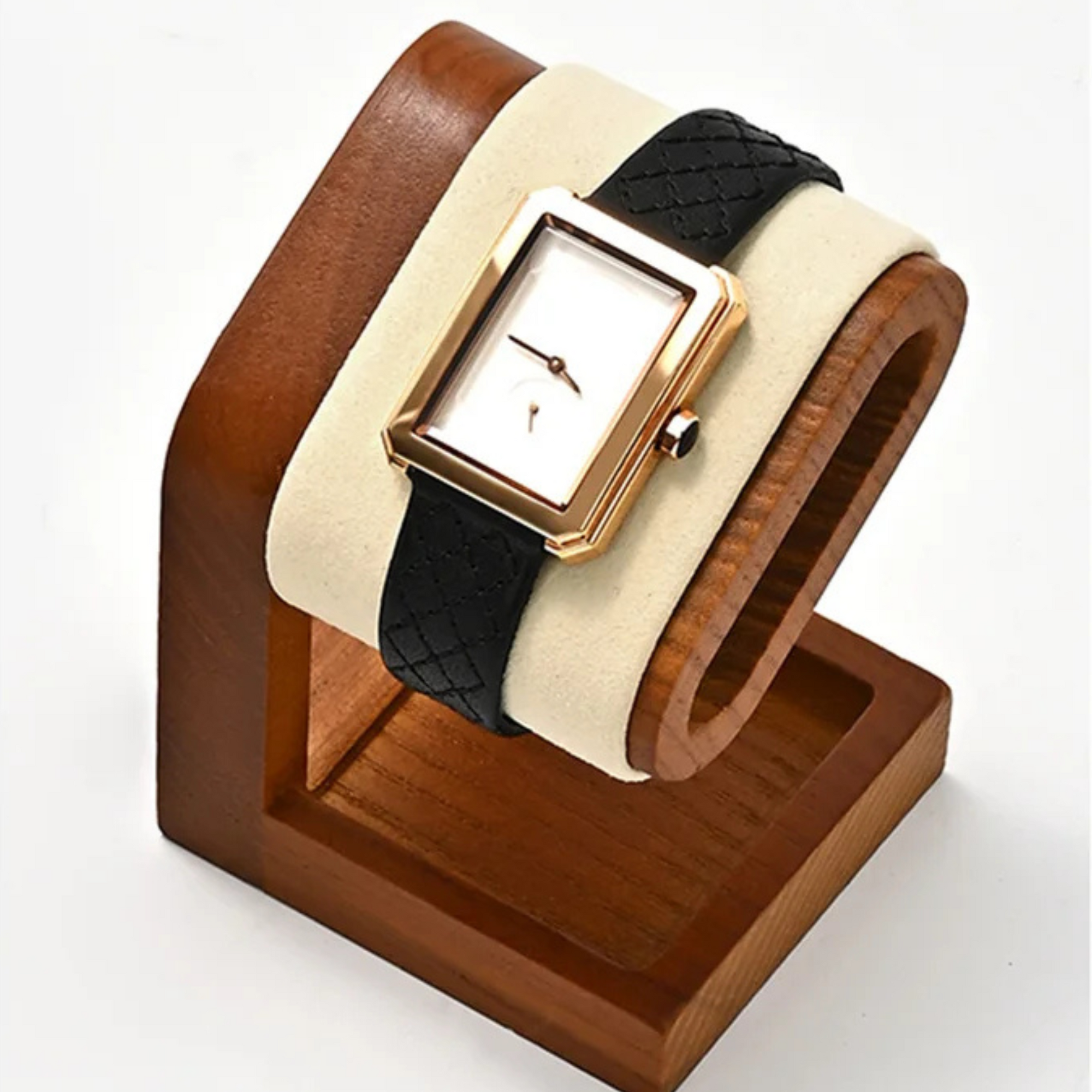 Présentoir Montre Bois Massif Double Microfibre