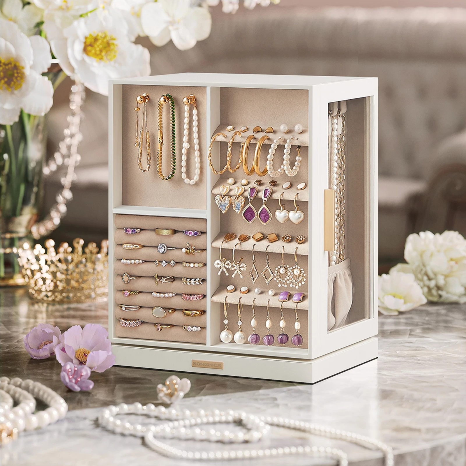 Armoire Bijoux Velours Pivotante 360 Degrés