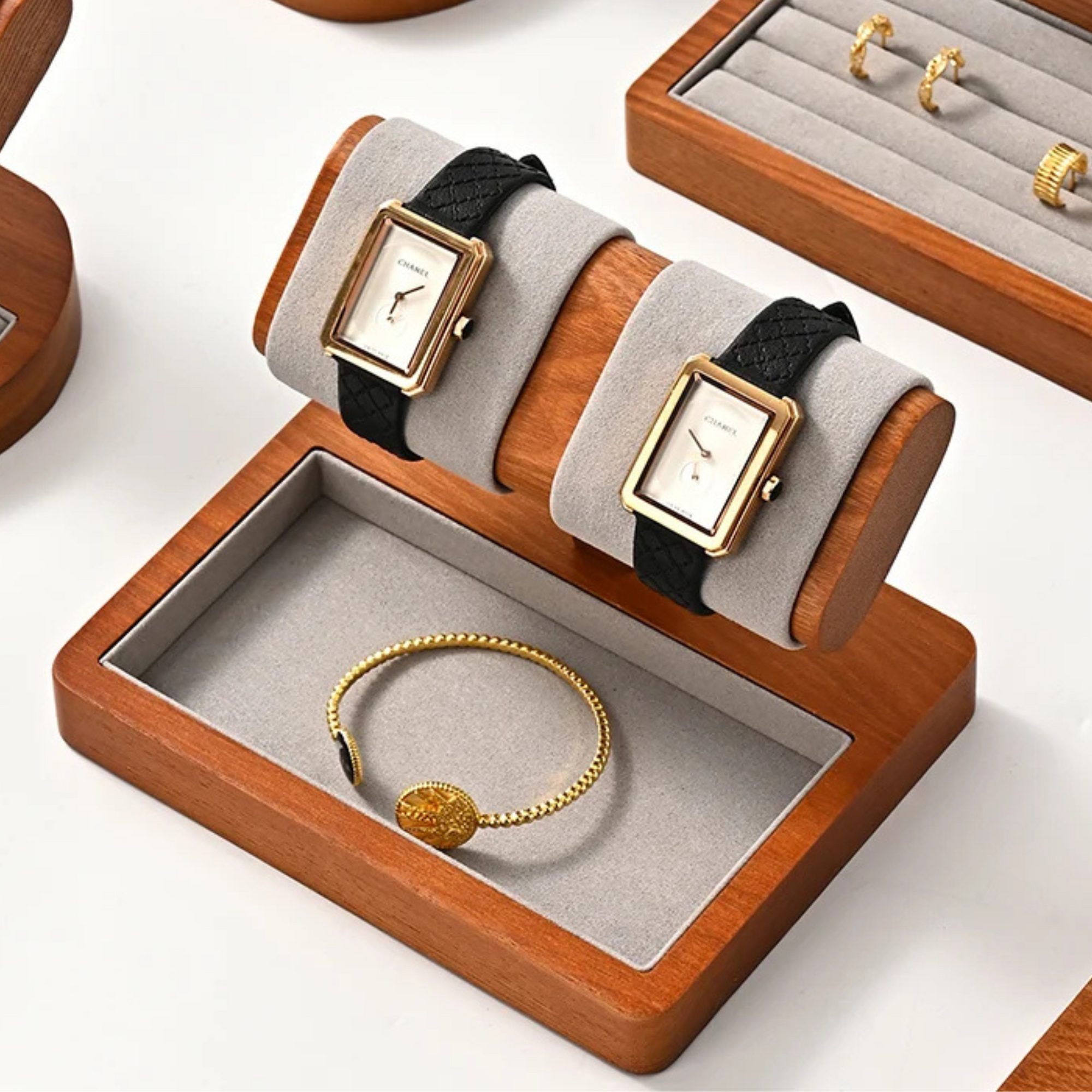 Présentoir Bijoux Montre Bois Base Rangement