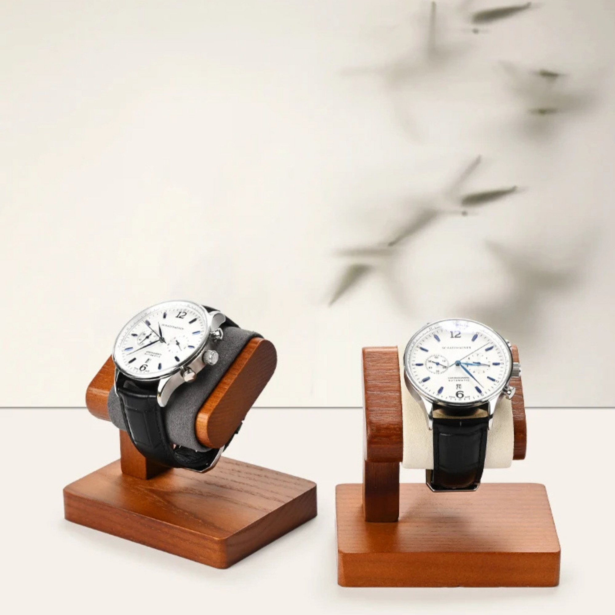 Présentoir Montre Bois Massif Support T Microfibre