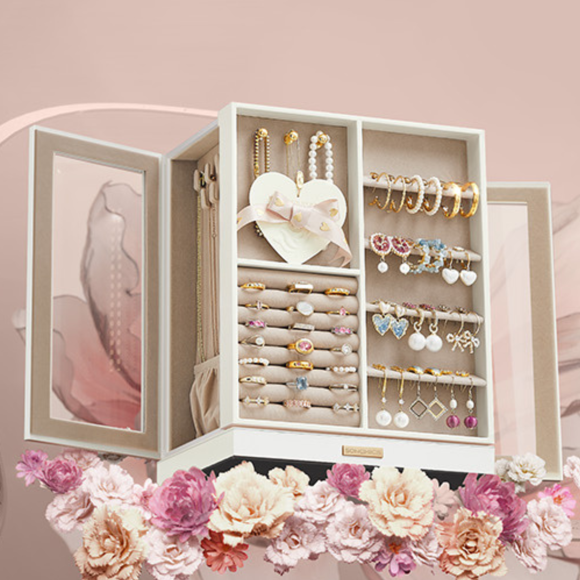 Armoire Bijoux Velours Pivotante 360 Degrés