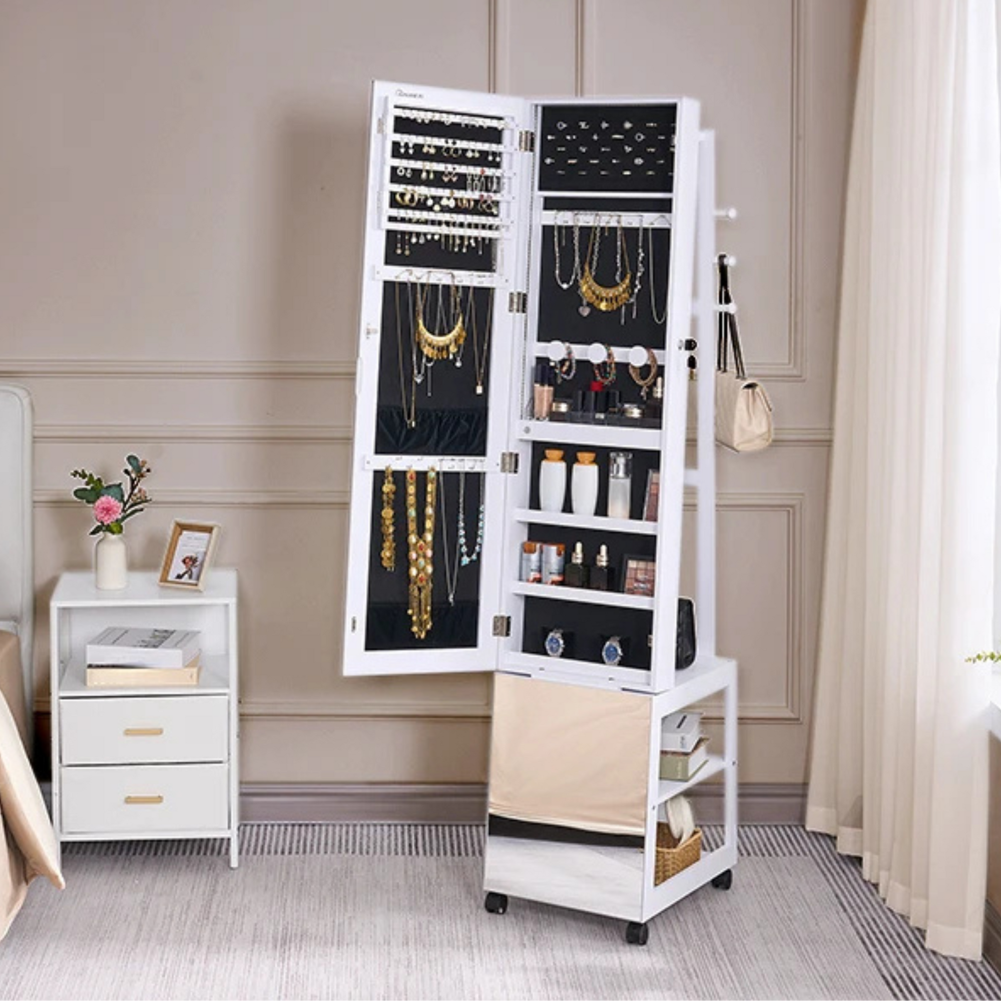 Armoire à Bijoux Bois Miroir LED