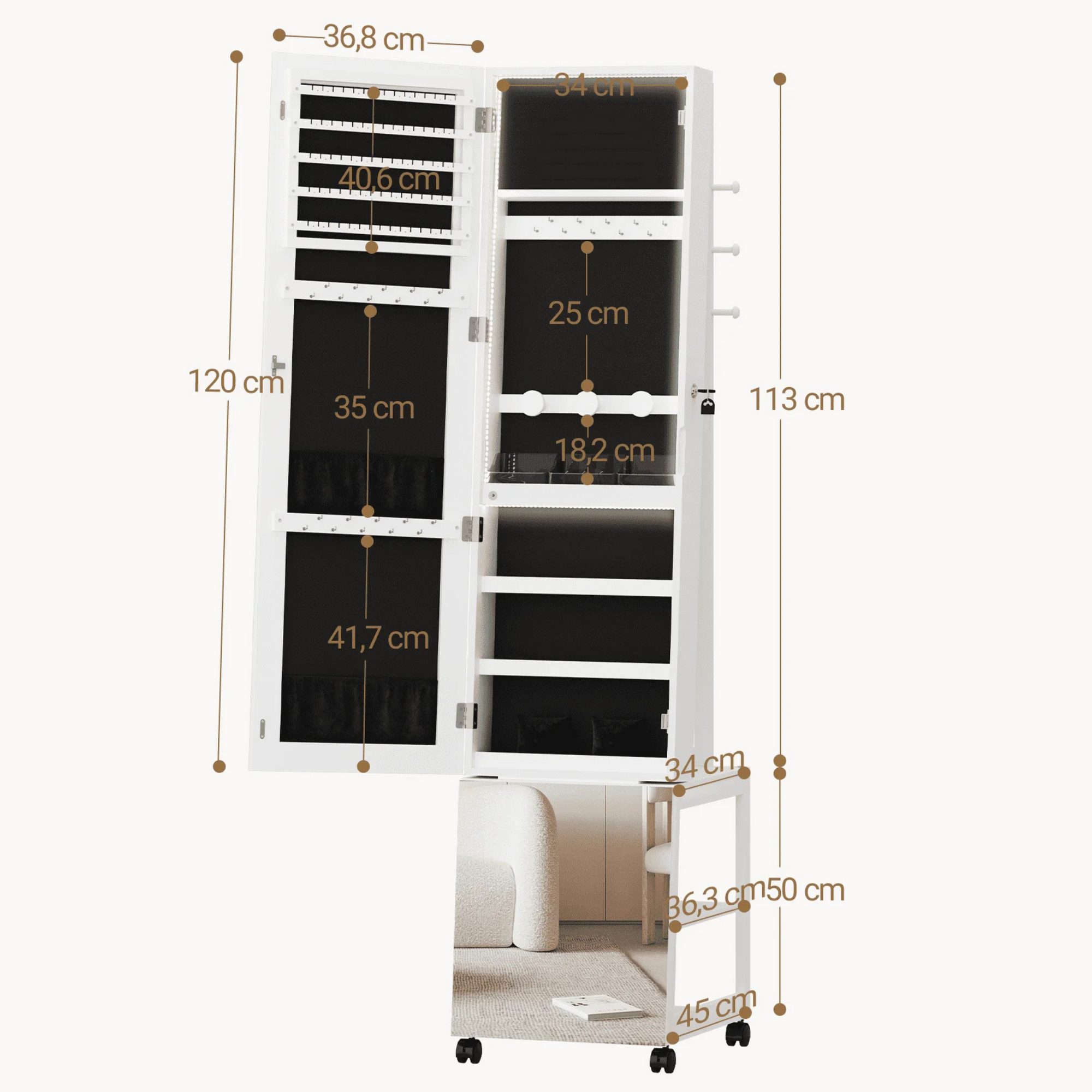 Armoire à Bijoux Bois Miroir LED