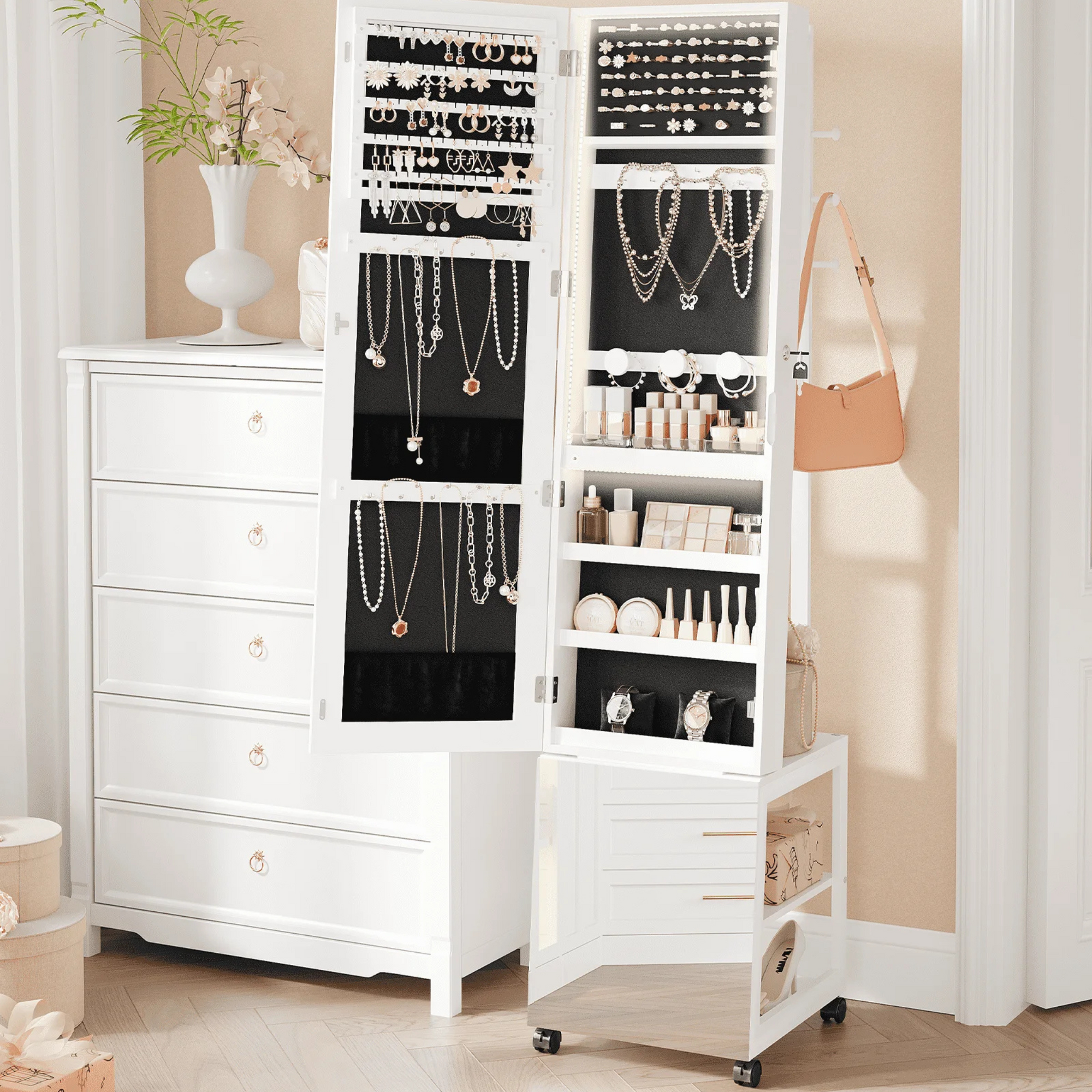 Armoire à Bijoux Bois Miroir LED