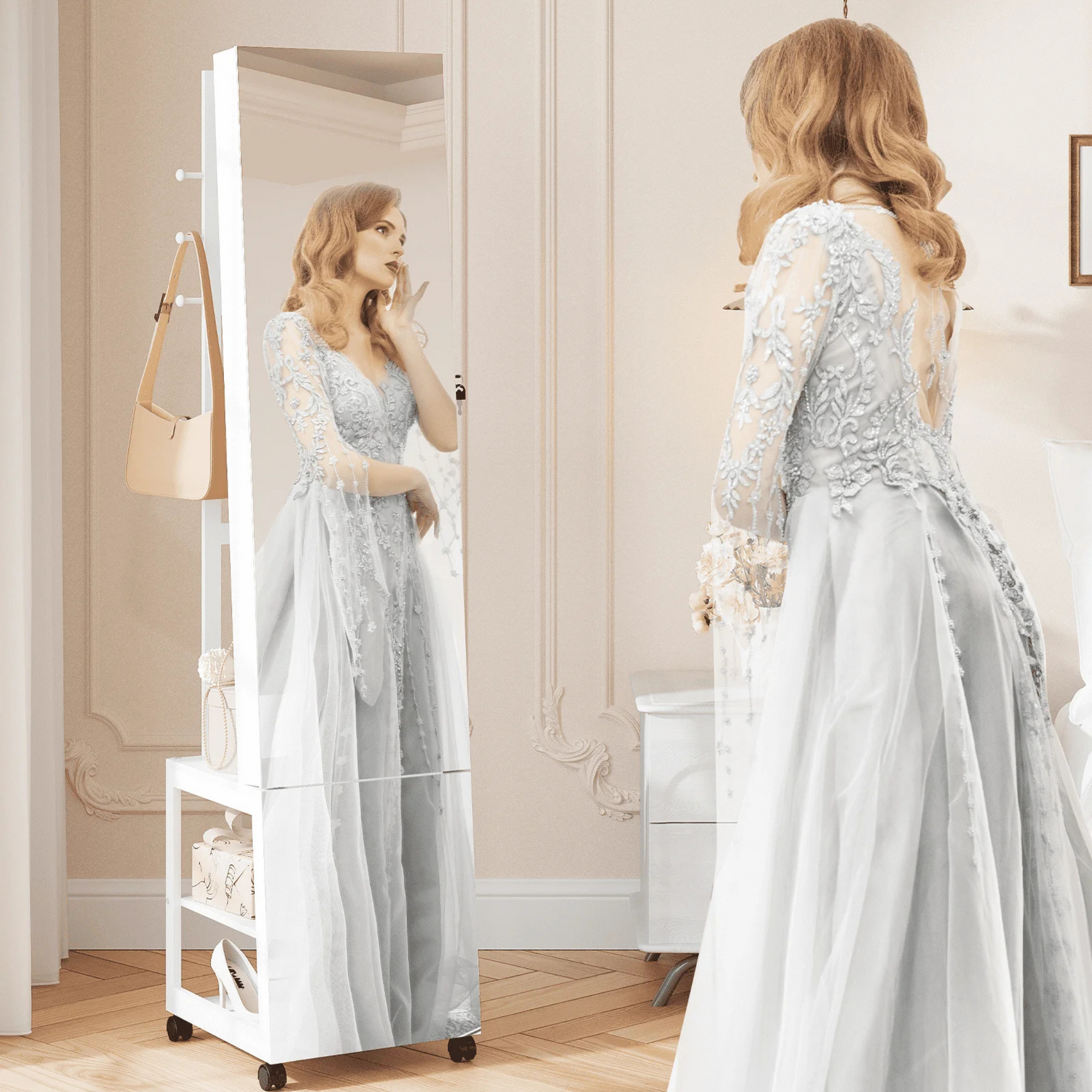 Armoire à Bijoux Bois Miroir LED