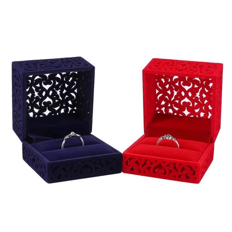 Écrin Bague Carton Velours Rouge Bleu