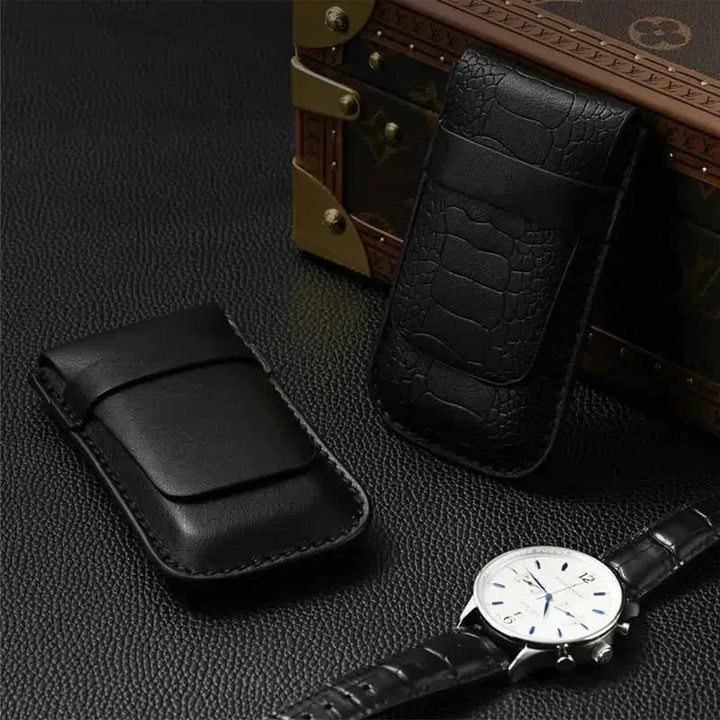 Étui Montre Cuir Simple Noir Voyage