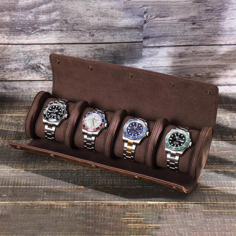 Étui Montre Cuir Marron 4 Places Vintage