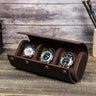 Étui Montre Cuir Marron 3 Places Vintage