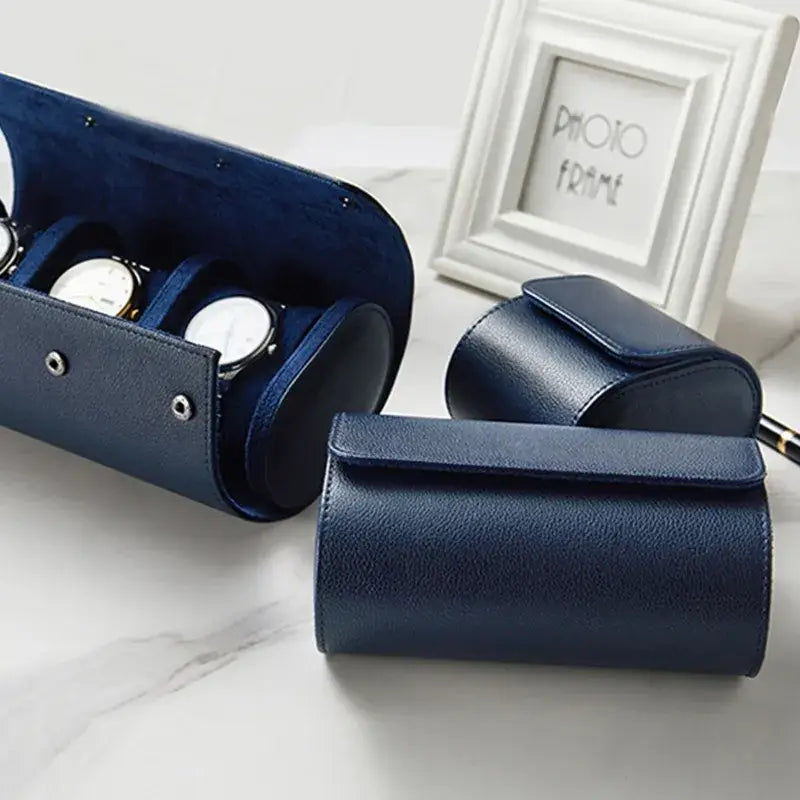 Etui Montre Cuir Bleu Voyage Homme