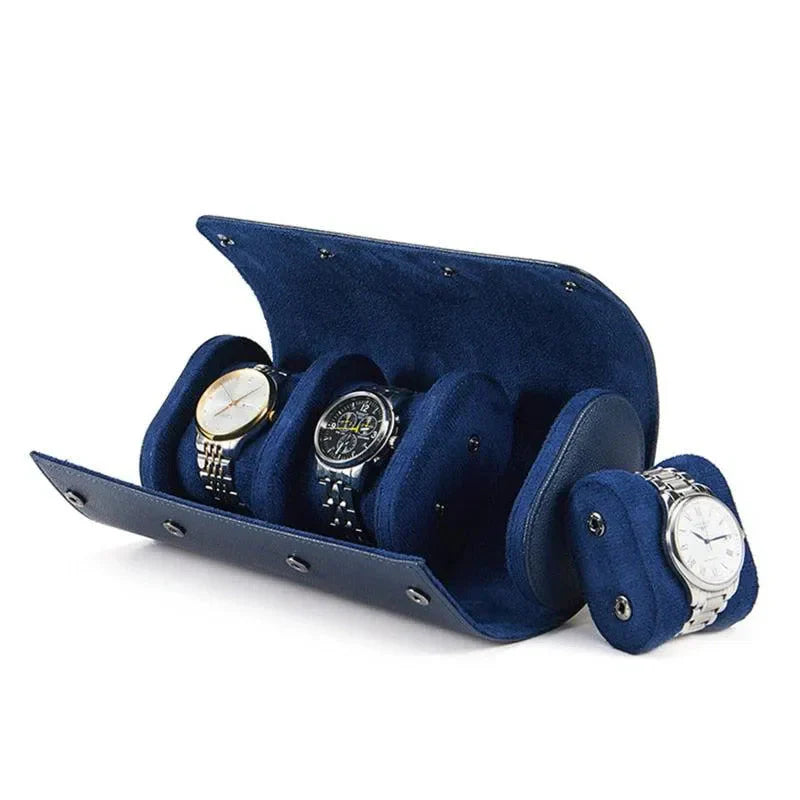 Étui Montre Cuir Velours Trio Bleu Klein 3 Places