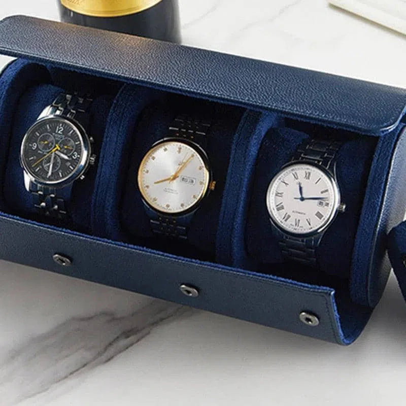 Étui Montre Cuir Velours Trio Bleu Klein 3 Places
