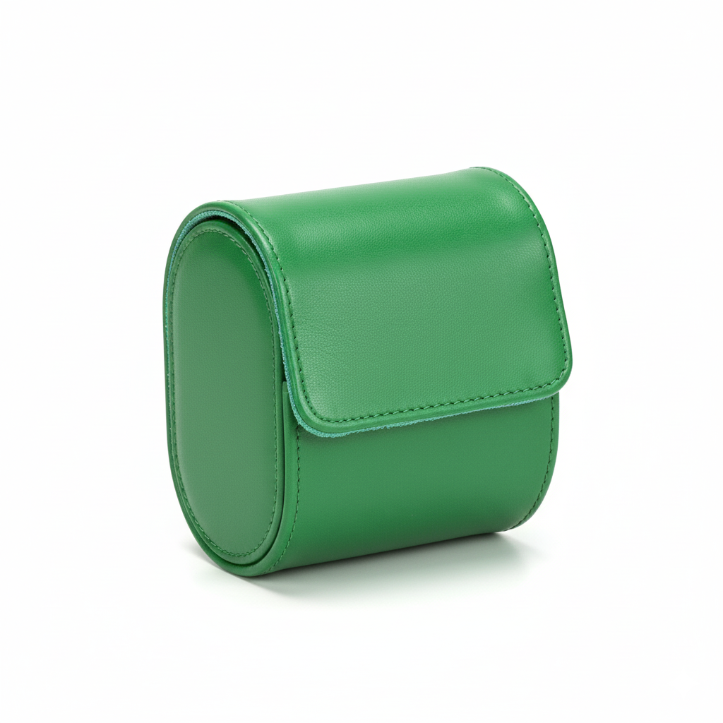 Étui Voyage Montre Cuir Rouleau Vert