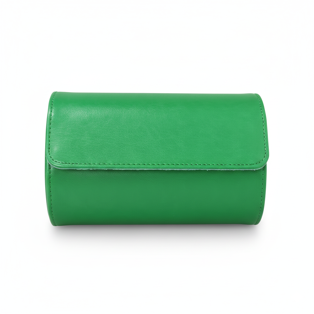 Étui Voyage Montre Cuir Rouleau Vert