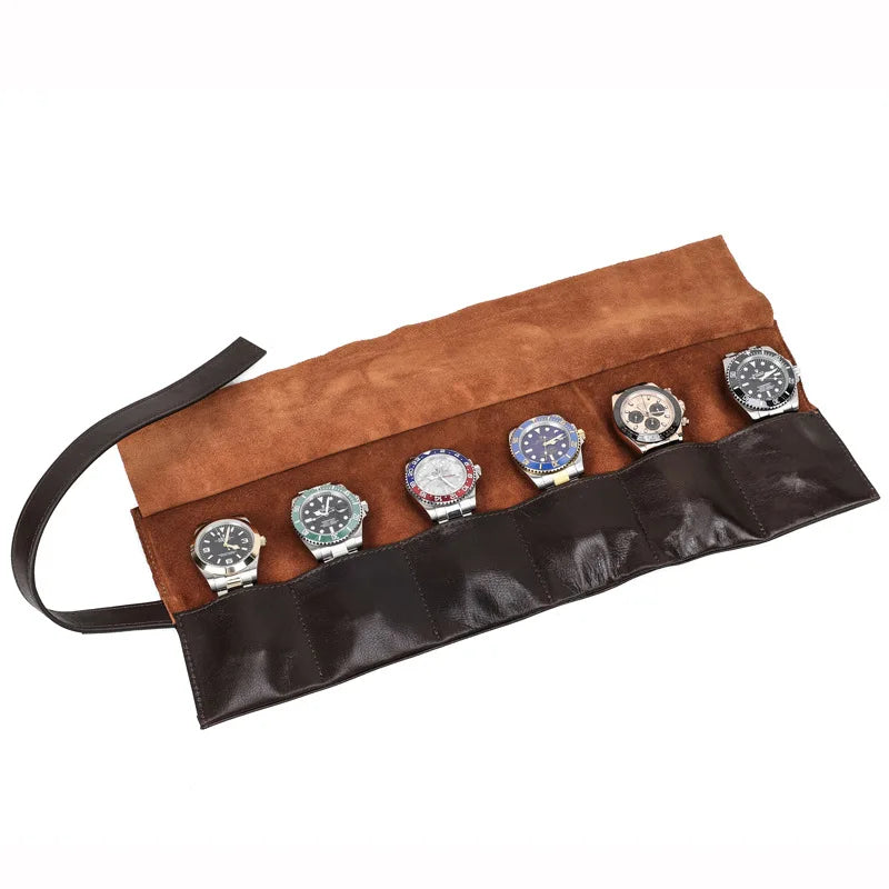 Étui Montre Cuir Rouleau 6 Places Vintage