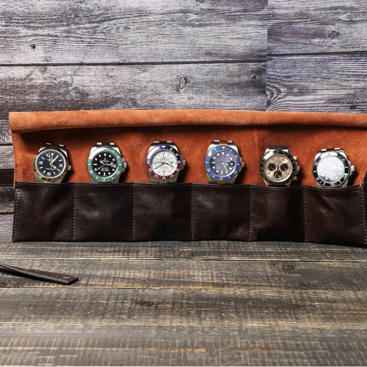 Étui Montre Cuir Rouleau 6 Places Vintage