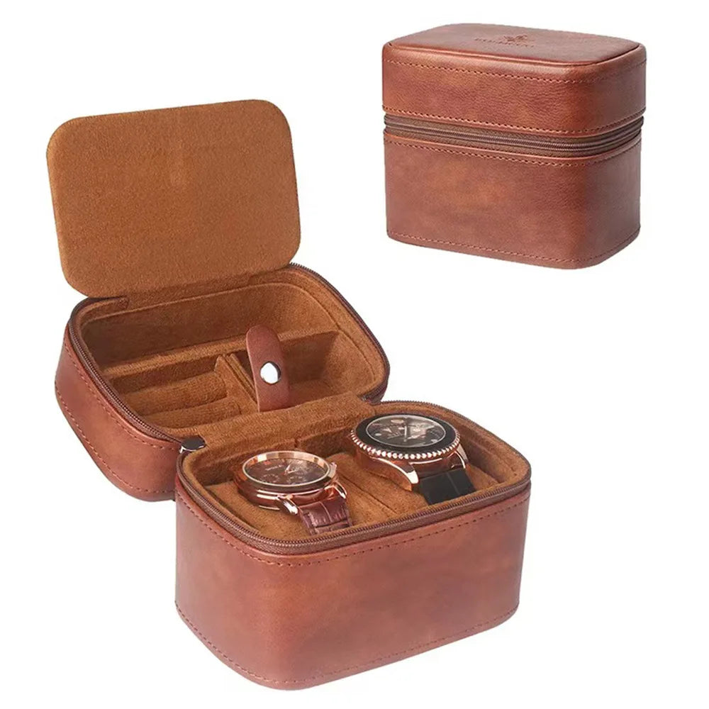 Étui Montres Cuir Véritable 2 Emplacements Voyage