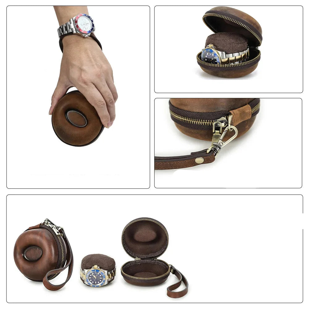 Étui Montre Cuir Zippé Voyage Velours 1 Place