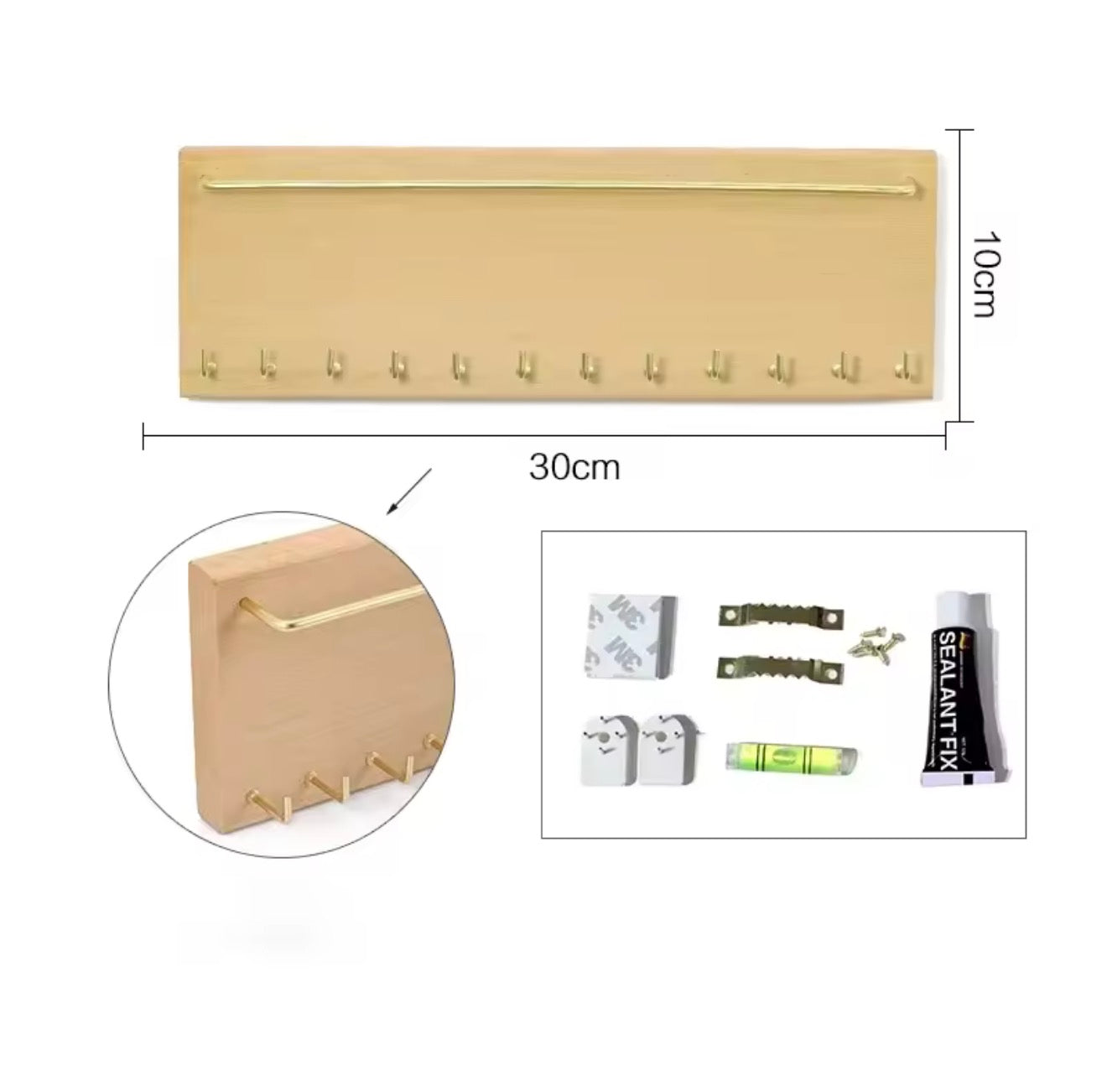 Présentoir Collier mural bois clair 30cm