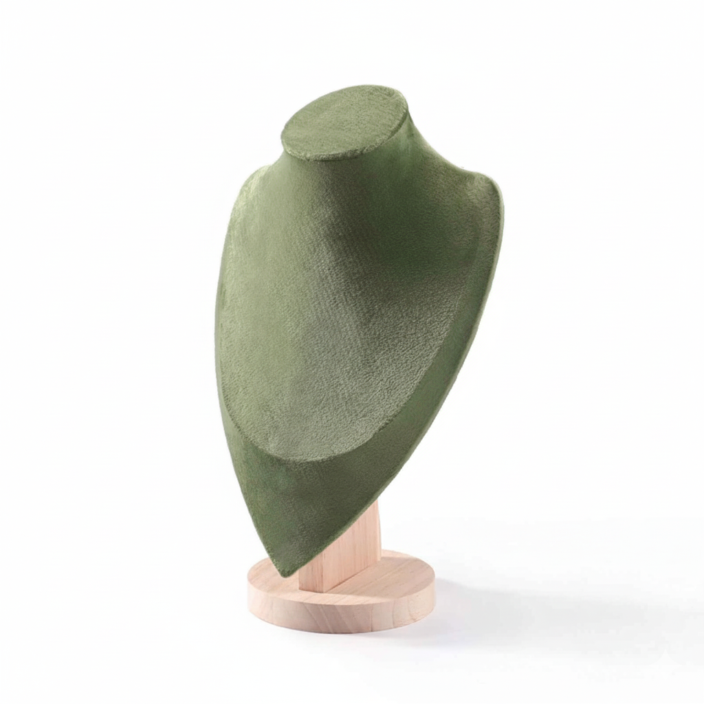 Présentoir Collier Vert Velours & Bois 32 × 19 cm