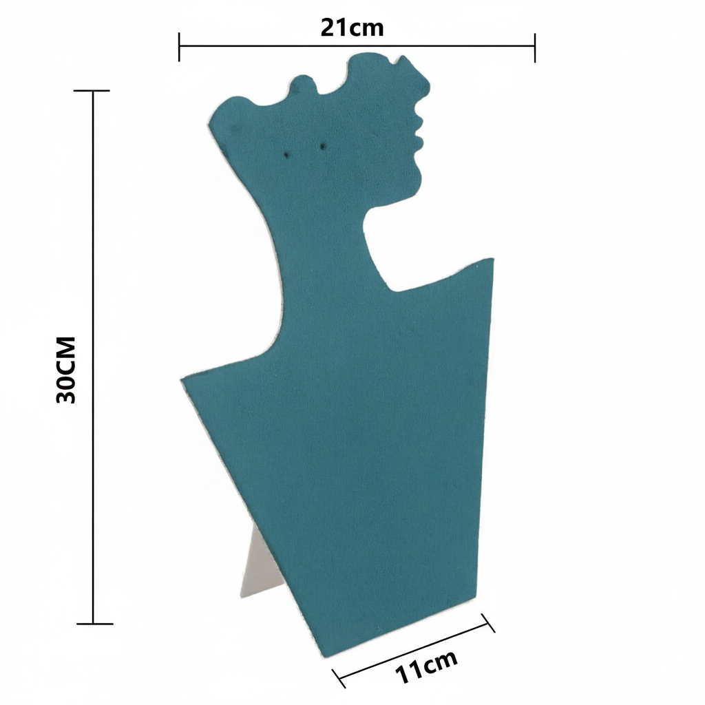 Présentoir Collier &amp; Boucles d’Oreilles Silhouette Féminine en Flanelle Bleue (30 × 21 cm)