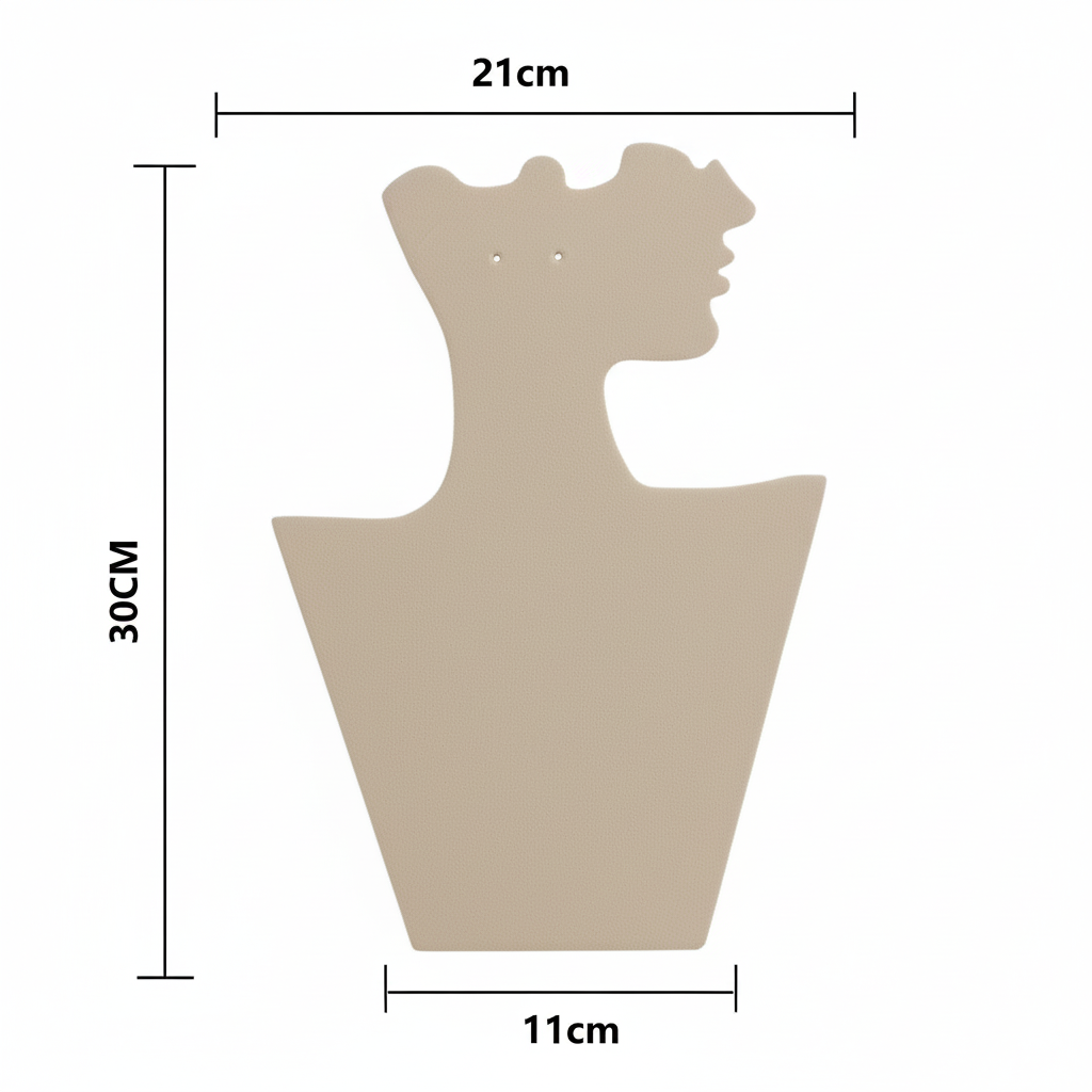 Présentoir Collier &amp; Boucles d’Oreilles Silhouette Féminine en Flanelle Beige (30 × 21 cm)