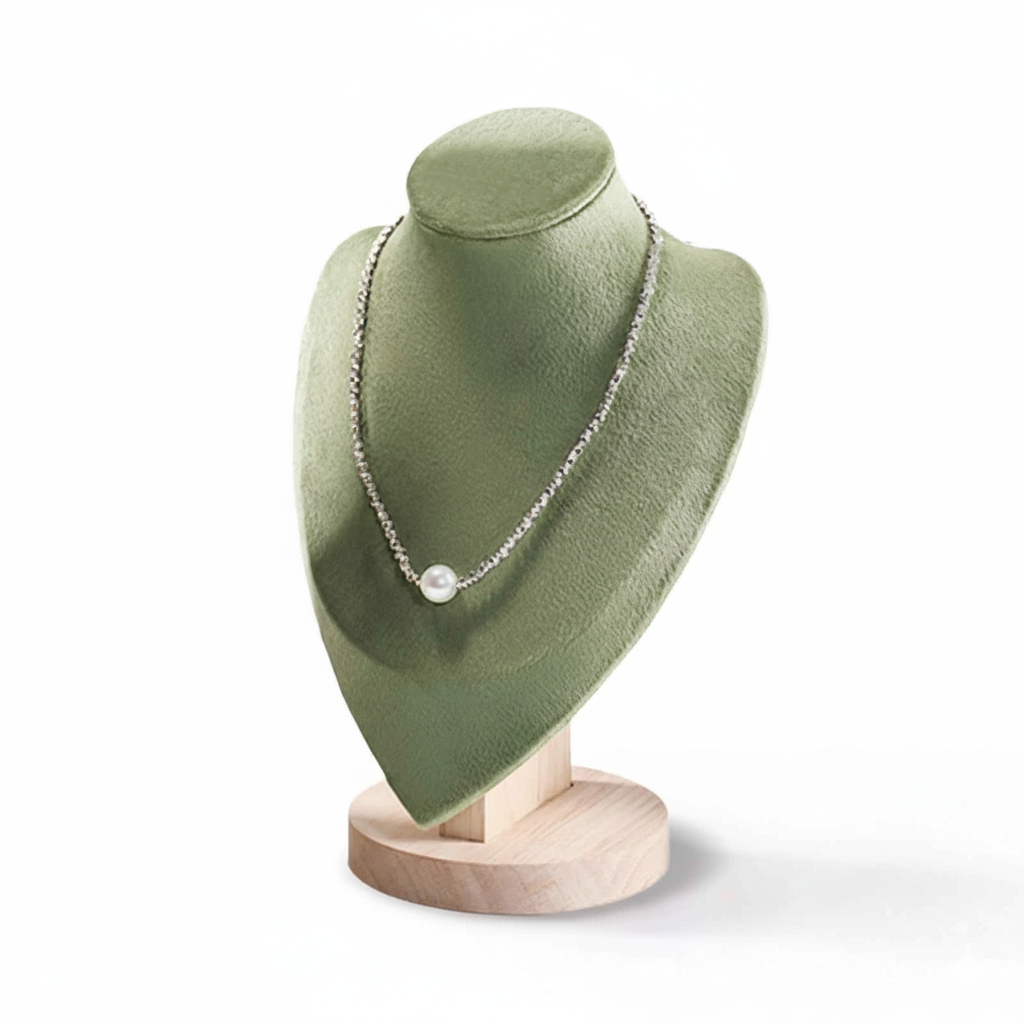 Présentoir Collier Vert Velours & Bois 24 × 16,5 cm