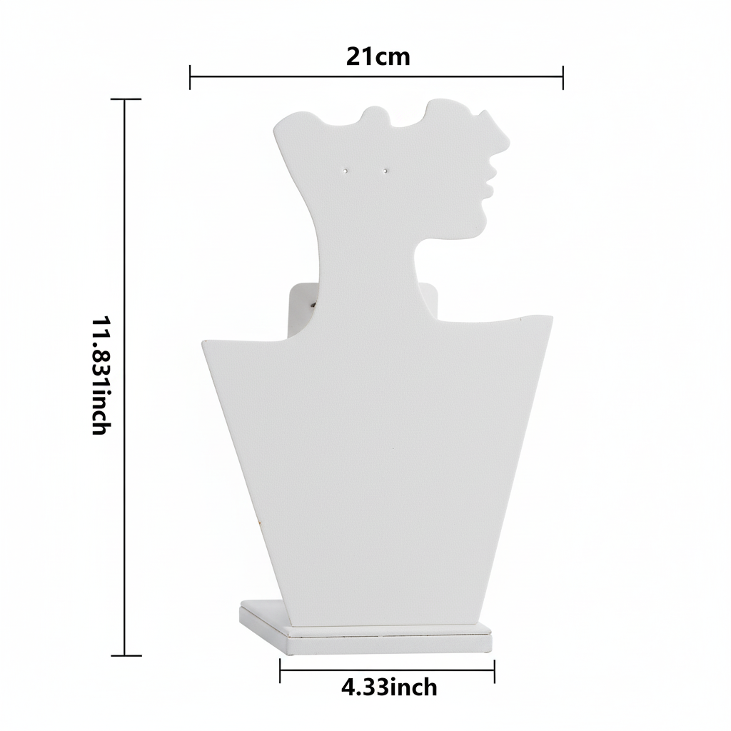 Présentoir Collier &amp; Boucles d’Oreilles Silhouette Féminine en Flanelle Blanche (30 × 21 cm)