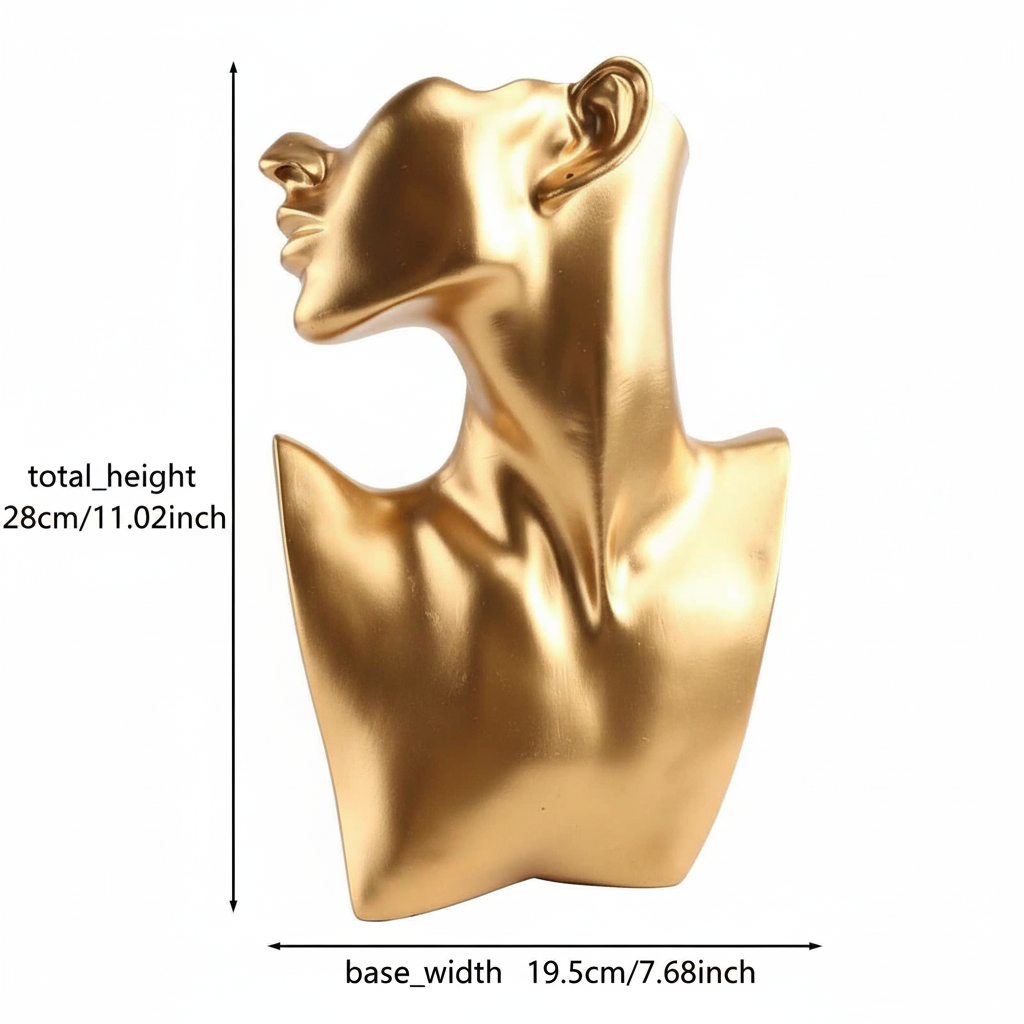 Présentoir collier buste femme doré en résine 28cm