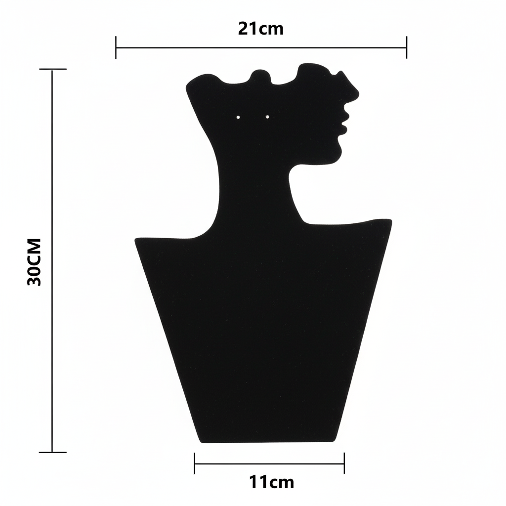 Présentoir Collier et Boucles d’Oreilles Silhouette Féminine en Flanelle Noire (30 × 21 cm)