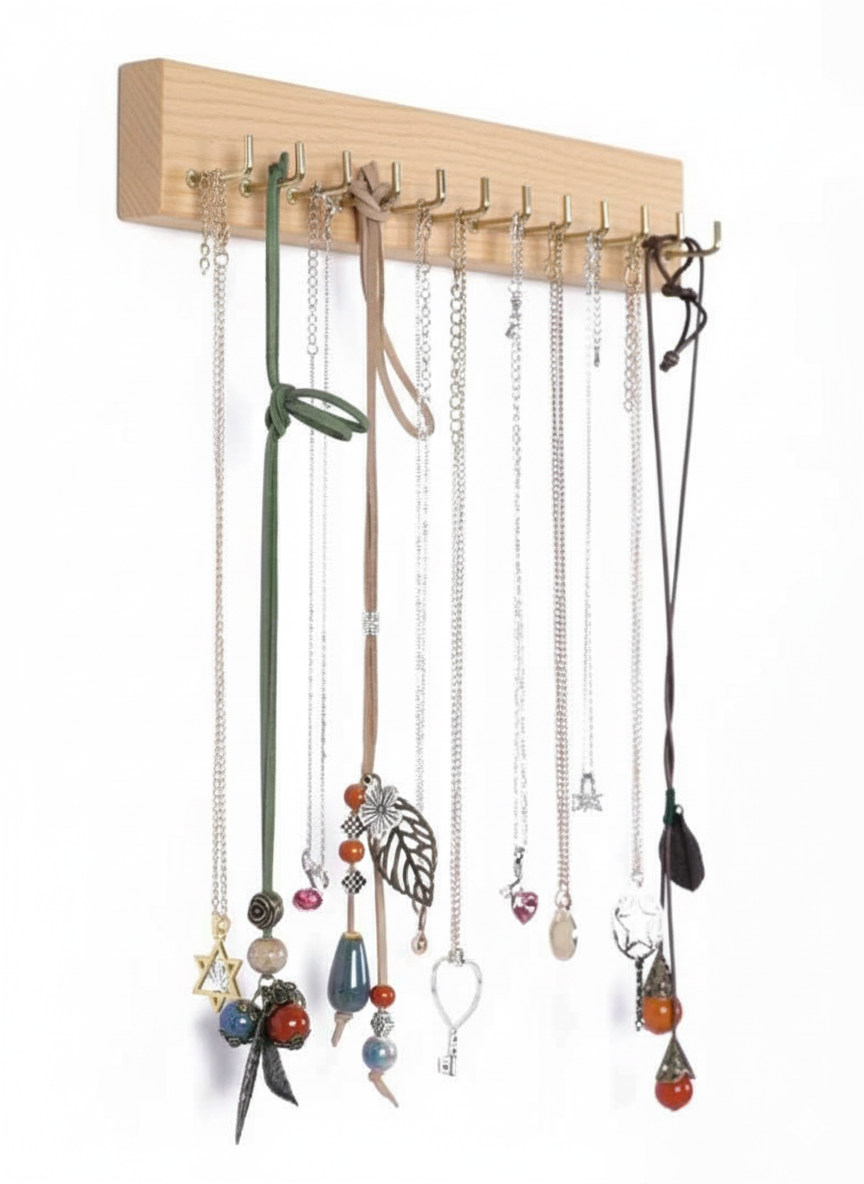 Présentoir Collier mural bois clair 30cm