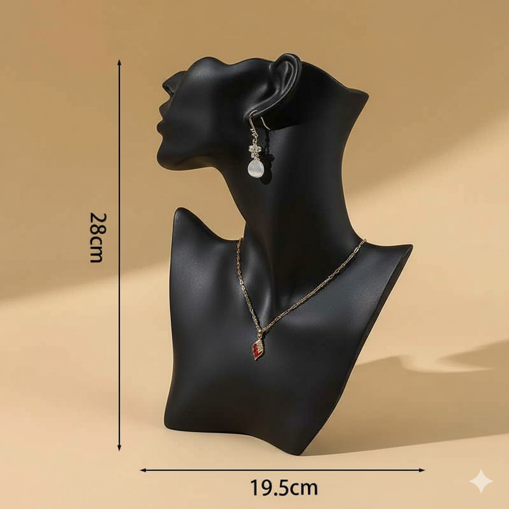 Présentoir collier buste femme noir en résine 28cm