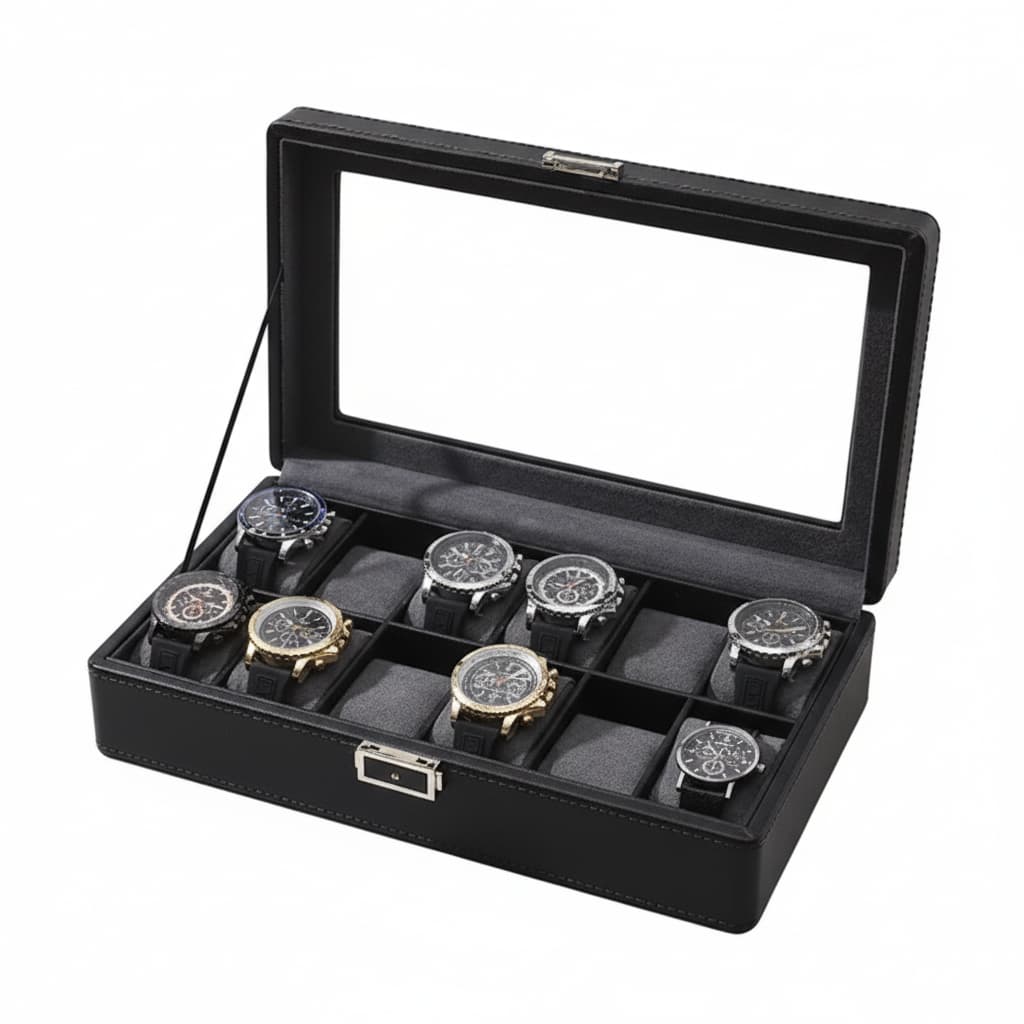 Boîte Montres Cuir Litchi Vitrine Multi-Capacité