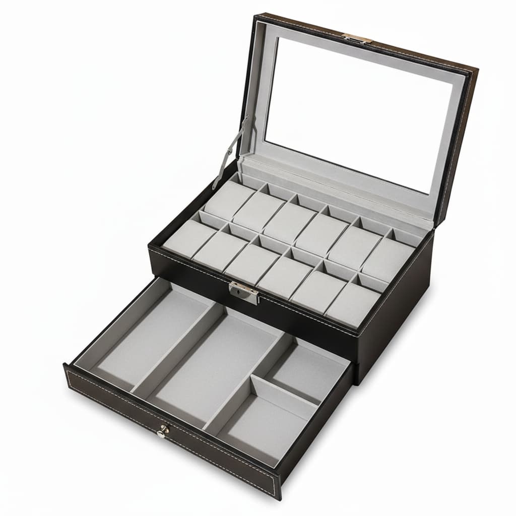 Boîte Montres Cuir Litchi Vitrine Multi-Capacité